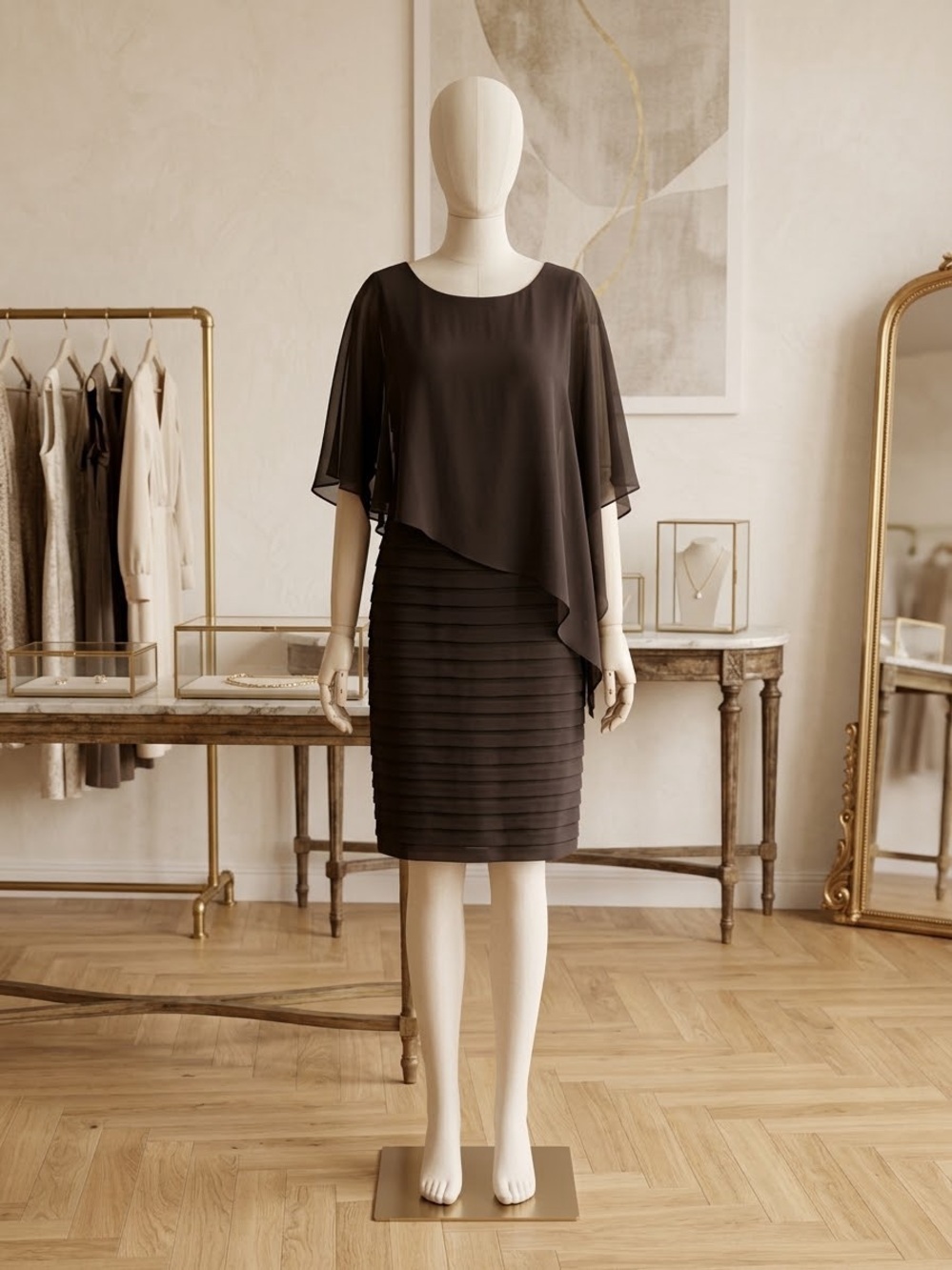 Scarlett Black Asymmetric Layered Midi Dress